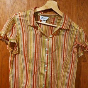 Striped silk short sleeve blouse